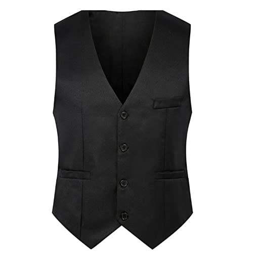 Legou Colete masculino cor sólida trespassado moda slim colete terno, Preto, X-Large