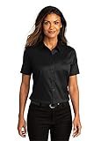 Port Authority Ladies Short Sleeve SuperPro React Twill Shirt. LW809-Deep Black-Medium