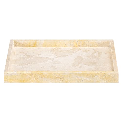 Navaris Travertine Decorative Tray - Durable Bathroom Organiser - Trays for Perfume, Jewellery, Vanity & Coffee Table Decor - 30 x 20cm Rectangle Tray, Beige by Navaris - Image 7