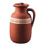 Handmade Natural Clay Terracotta Earthenware Earthen Water Pitcher Jug Pot with Lid for Drinking Drink Ayurveda Healthy Unglazed Pottery Style Indian Mud Kitchen Farmhouse Bottle Mexican Bohemian