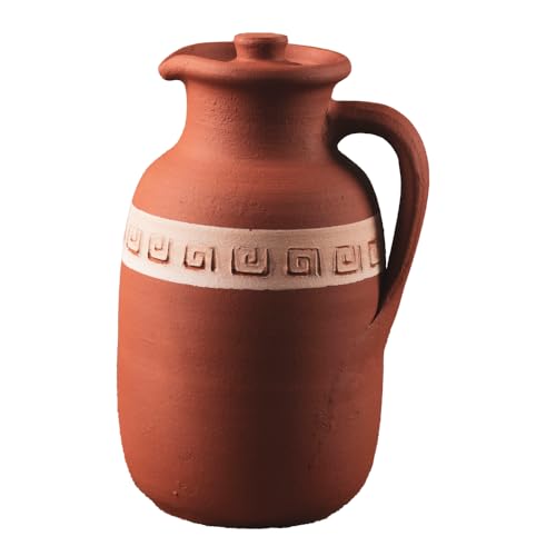 Handcrafted Natural Terracotta Clay Water Pitcher Jug with Lid for Healthy Drinking - Rustic Indian Design
