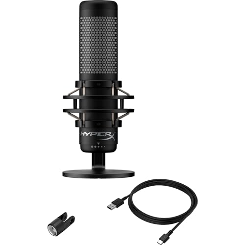 Microfone Condensador HyperX QuadCast S – RGB Personalizável, Toque para Silenciar, Antivibração, Fi