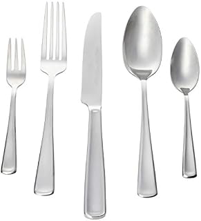 Amazon Basics 60-Piece Flatware Set, Silver - Service for 12 [modern style]
