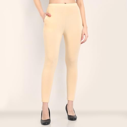 Image of ONE SKY Women Ankle Length Leggings | Premium Cotton Modal Spandex Blend | High Waist Stretchable & Bio-Washed Fabric | Colour-Lock | Ethnic Leggings for Women