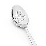 Birthday Gifts for Aunt from Niece Nephew Good Morning Auntie Spoon for Aunt Engraved Cereal Tea Coffee Spoons Mother’s Day Gifts for Aunt Auntie Aunty Christmas Gift