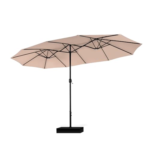 PHI VILLA Sonnenschirm Rechteckig mit Ständer Groß 270×450cm für Garten Terrasse Gartenschirm mit Kurbel UV Schutz Parasol Windfest, Beige