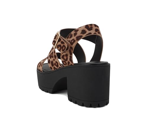 Image of Soda ACCOUNT ~ Women Open Toe Two Bands Lug sole Fashion Block Heel Sandals with Adjustable Ankle Strap