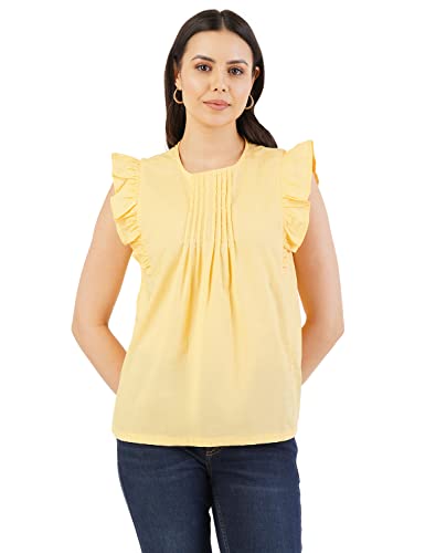 Image of FYLTR Women's Casual Fashion Top -Ruffled Collar & Sleeves, Front Pleat Design