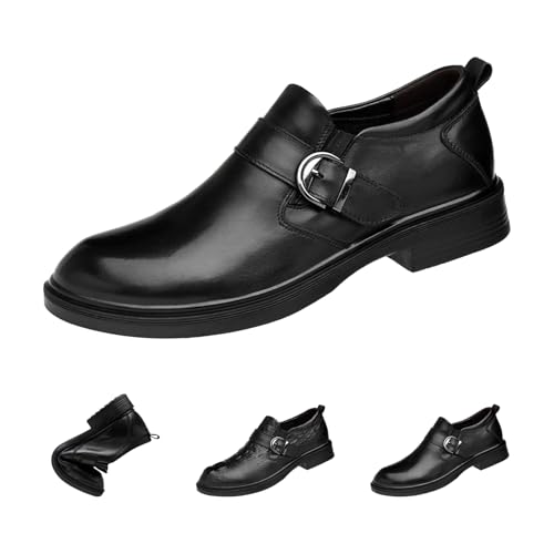AngryMonkey Men's Black Genuine Leather Dress Boots,Classic Comfort Plain-Toe Buckle Strap Slip on Business Casual Oxford Shoes