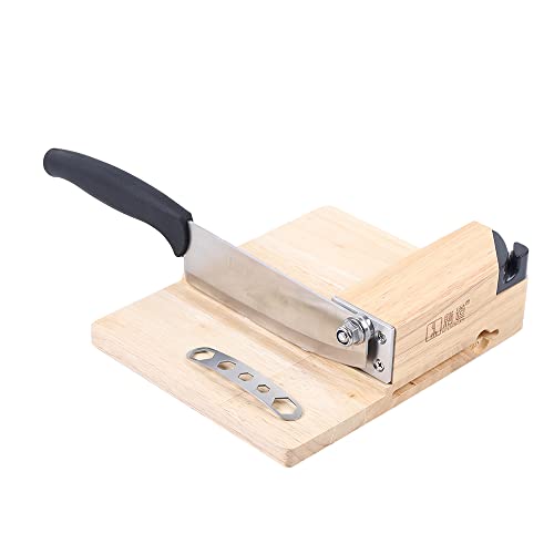 Kaichenyt Cortador de Palanca y Guillotina de Acero Inoxidable Con Base de Madera - Para Salchichas, Hoja Extraíble de 15,8 cm