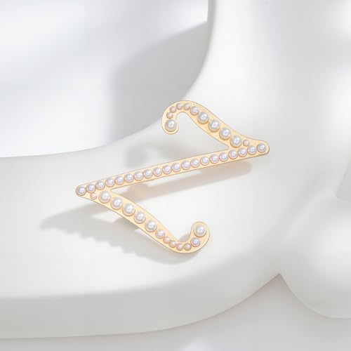 Image of Initial Letter Brooch Pin Pearl Letter Brooches Golden Pins Accessories Jewelry Birthday Chrisrmas Gift for Women