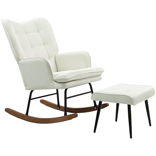 HOMCOM Silla Mecedora con Reposapiés Mecedora para Lactancia con Cojín Acolchado Reposabrazos y Patas de Madera Carga 130...