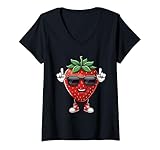 Photo Gallery donna funny partying strawberry in sunglasses cartoon boys girls maglietta con collo a v Photo Gallery donna funny partying strawberry in sunglasses cartoon boys girls maglietta con collo a v