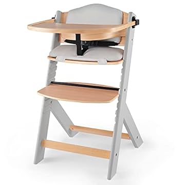 kk Kinderkraft Seggiolone Pappa in Legno ENOCK, con Cuscino, Evolutivo, Multifunzionale, Sedia Ergonomica, Altezza Regolabile, dai 6 Mesi ai 10 Anni, Grigio