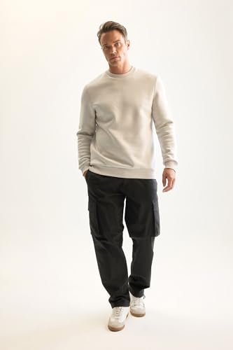 ديفاكتو سويت شيرت منسوج بقصة عادية ورقبة دائرية ضيقة للرجال D7876AX، لون رمادي فاتح، مقاس L