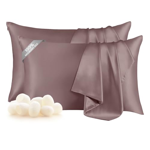 THXSILK Set of 2 Natural Mulberry Silk Pillowcase for Hair and Skin, Standard Size 20"x26" Silk Pillow Cases, Soft Smooth Cooling Premium Grade 6A+ Silk Pillow Cover with Concealed Zipper (Purple)