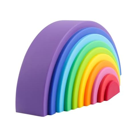 BLUE GINKGO Silicone Rainbow Stacker - Montessori Rainbow Nesting Puzzle | Kids and Toddler Stacking Toy | Stacking Rainbow Puzzle, Sensory Rainbow Toys - 10 Layers (Vibrant) Cover