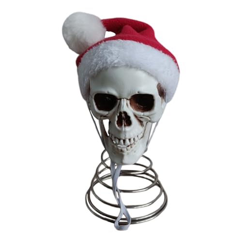 Skulls Decor for Home - Christmas Tree Topper Skull with Santa Hat for Holiday Decoration | Wire PP Polyester with 5 inch Skeleton Bookshelf Yard Porch Patio Haunted House Display