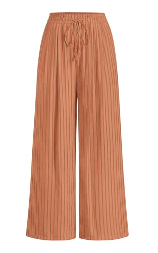 Image of PRETTYGARDEN Womens Pants Elastic Waist Floral Lightweight Palazzo Pants for Women Casual Lounge Wide Leg Pants Woman