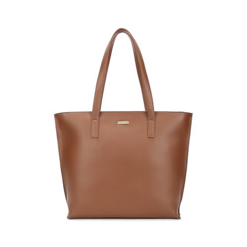 Carrycore Tote | Tan Faux-Leather Women's Bag | Spacious Tote Bag with Zipper Closure & Utility Pockets For Daily Carry| Eligible For 14" Laptop