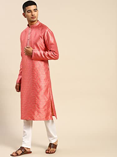 Image of Rajubhai Hargovindas Men's Silk Kurta With Ethnic Motifs Work Woven Design