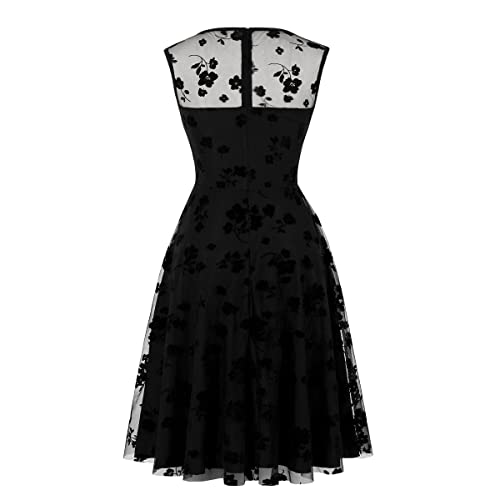 Image of Mesh Floral Embroidery Dress for Women Vintage Gothic Cocktail Dress Goth Mini Tulle Short Halloween Party Evening Prom Gown