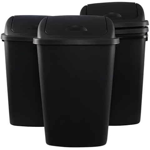 Leendines 4 Pack 13 Gallons Large Swing Top Garbage Can, Plastic Trash Can with Lid, Black Cover