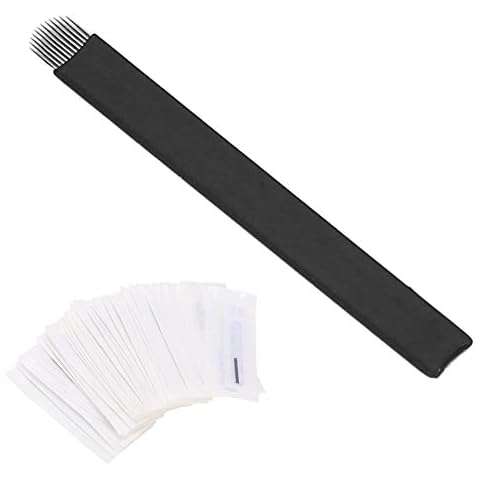 Microblading Needles, 50pcs Manual Eyebrow Permanent Makeup Needles Tattoo Micro Blade 7 Pin/9 Pin/12 Pin/12U/14 Pin/14U Needles, Microblading Kits(12 U) Cover