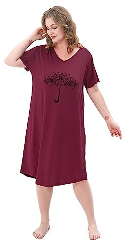 2 Pack Plus Size Nightgown for Women Casual V Neck Nightshirts Print Short Sleeve Sleepwear4