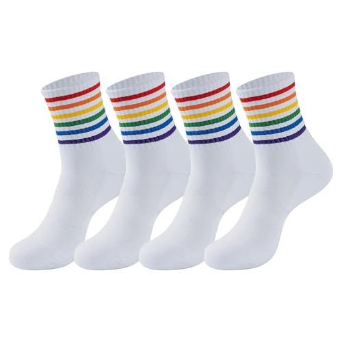 2paar Pride Socken,Rainbow Socks Regenbogen Lgbtq Accessoires Csd Pride Outfit Damen Herren Lgbt Zubehör,Gay Bunte Socken 38-42 Tennissocken Bunt Streifen Motiv Baumwolle Geschenk,für Esbian Bisexual