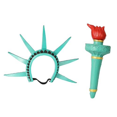 Statue of Liberties Crowns and Torch Set for Womens Teens Halloween Costumes Cosplay Props Patriotic Party Accessories (2 Green)