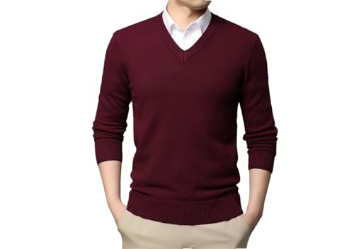 Kiioouu Men Woolen Knit Pullover V Neck Sweater for Men Fall Winter Casual Jumper