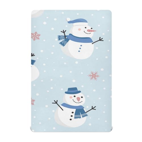 Moudou Christmas Snowman Playard Sheet for Boy Girls, Soft Breathable Fitted Toddler Sheet for Standard Playard Bed Mattress, 39 x 27 x 5 Inch