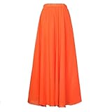 MULLSAN® Women Retro Vintage Double Layer Chiffon Pleat Maxi Long Skirt Dress (Orange)