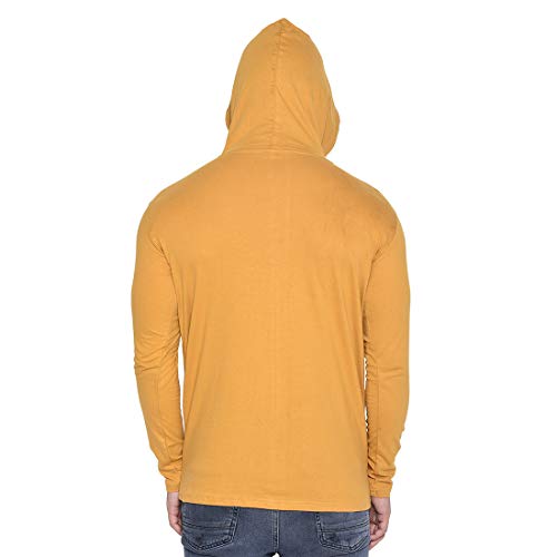 Image of Geum Men's Full Sleeve Hooded T-Shirt with Button-Down Front | Casual Slim Fit Cotton Shirt-Style Tee
