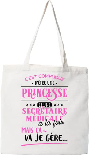 Otshirt Tote bag coton recyclé princesse et secrétaire médicale | Imprimé en France, cadeau humour anniversaire original rigolo humoristique