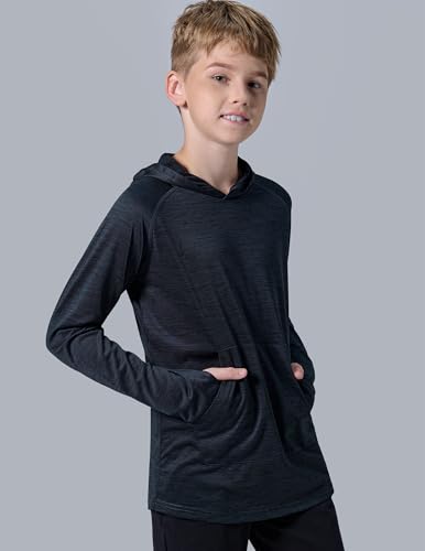 Liberty Imports 3 Pack: Youth Boys Teen Active Long Sleeve Hoodie Sweatshirts - Athletic Dry-Fit Hooded Pullover Shirts3