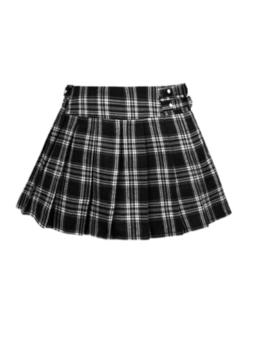 SOFIA'S CHOICE Women Plaid Mini Skirt Low Rise A Line Summer Tartan Pleated Skirt Black Small