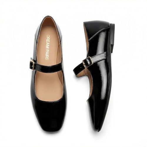 Lista de Zapatos Negros , tabla con los diez mejores. 47 DREAM PAIRS Flats de Mary Jane para Mujer con Punta Cuadrada, Bailarinas Zapatos Planos Elegantes para Dama,Size 24.0 cm,Negro-Aceite,DWUMFA2520