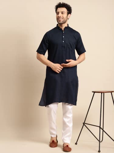 Image of Rajubhai Hargovindas Men's Pure Cotton Woven Design Half Sleeve Kurta