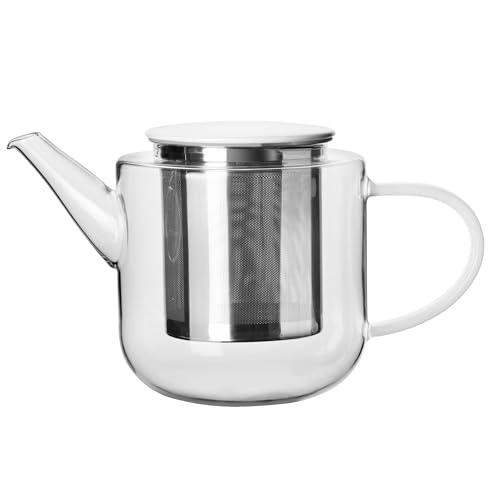 ASA Teekanne, mit weißem Henkel/Deckel, 24,1 x 12,9 cm, H. 13,7 cm, 1,1 l., Glas