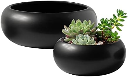 Royal Imports Flower Ceramic Vase, Bowl Terrarium Succulent Planter, Air Plant Display, Decorative Centerpiece Floral Container for Home or Wedding Set of 2, Black
