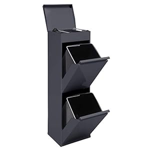 Arregui Top CR224-B Recycling Abfalleimer / Mülleimer aus Stahl mit Aufbewahrungsbox mit Deckel, Mülltrennsystem mit 2 entnehmbaren Inneneimern aus Kunststoff mit Griff, 2 x 17L (34 L), anthrazit