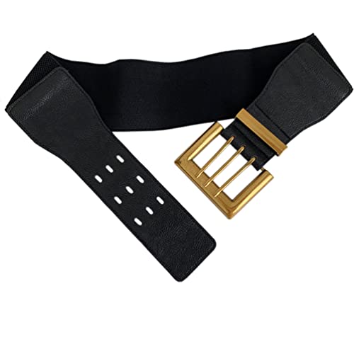 3 Rows Womens Elastic Leather Waist Belt for Dress Wide Stretchy Straps Gold Buckle4