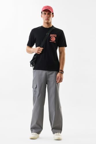 Image of SNITCH Men Cargo Pants | Relaxed Fit Wide-Leg Utility Wear | 100% Polyester with Herringbone Texture & Multiple Utility Pockets | Durable Design for Casual & Everyday Wear