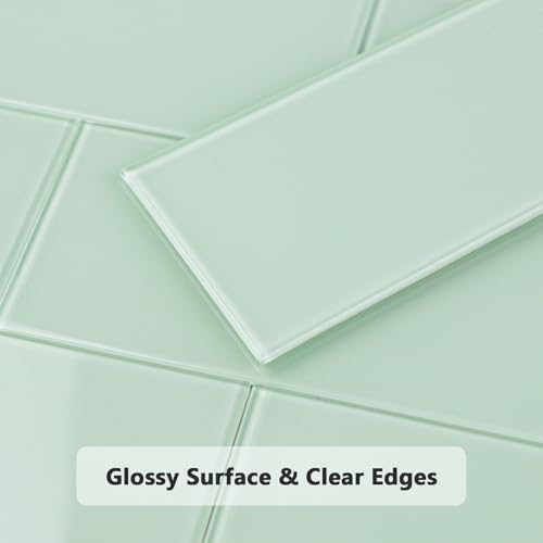 CASAPALACE Peel and Stick Glass Tile Green Backsplash, 3" x 6" Subway Glass Backsplash for Kitchen Bathroom (40-Piece) by CASAPALACE - Image 4