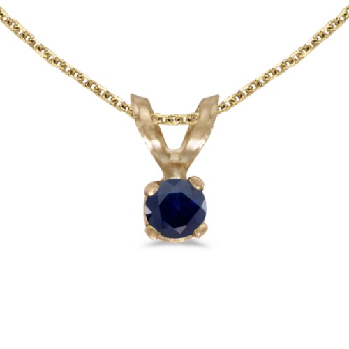 14k Yellow Gold Round Sapphire Pendant with 18