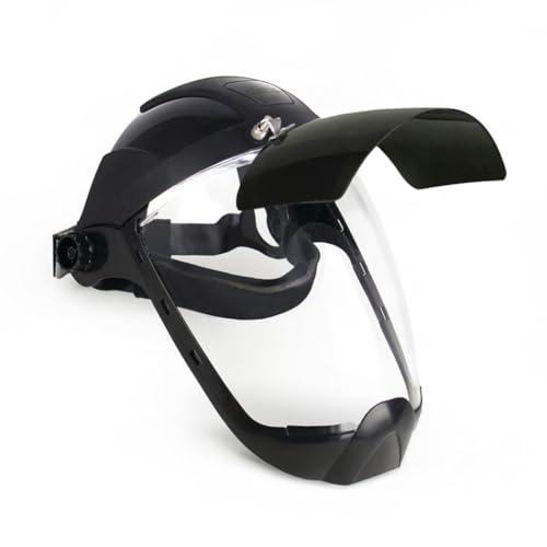 Image of Sellstrom DP4 Face Shield - Lightweight Mask with High Impact Crown & Ratchet Headgear for Work, Grinding, Plasma/Flame Cutting - ANSI Z87.1 - Clear Anti Fog Polycarbonate Window - UV/IR Flip Up Visor