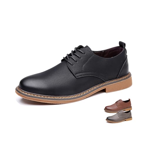 Men's Leather Lace-up Classic Oxfords Fashion Low-Top British Non-Slip Business Formal Shoes Vintage Round Toe Block Heels Comfort Dress Oxford Shoes