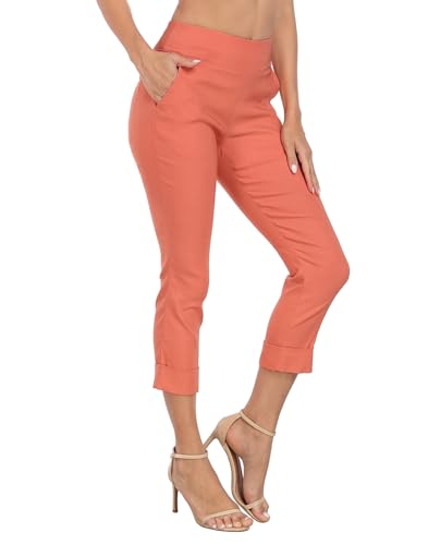 Image of HDE Pull On Capri Pant for Women w /Pockets Elastic Waist Cropped Work Pant